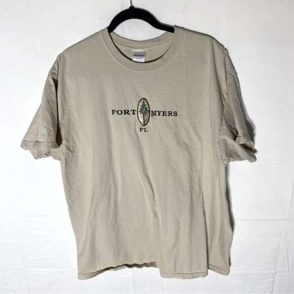 Vintage Gildan Beige Cotton Embroidered Fort Myers Florida T Shirt XL - Picture 14 of 14